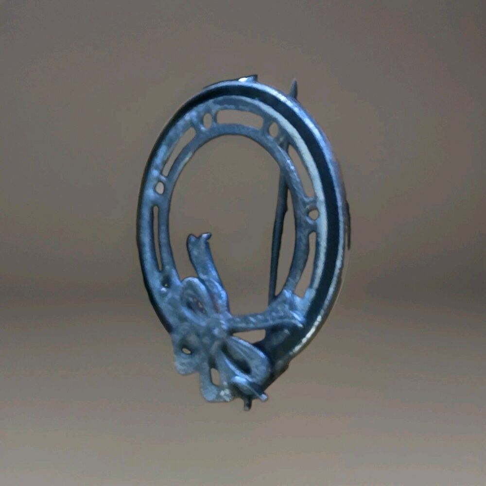 Vintage Horseshoe Wreath Brooch Pin Equestrian Good Luck Bow Motif